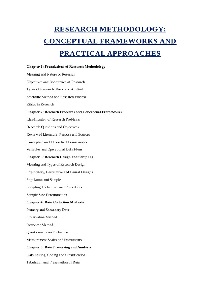 Research Methodology - Conceptual Frameworks and Practical Approaches | PDF