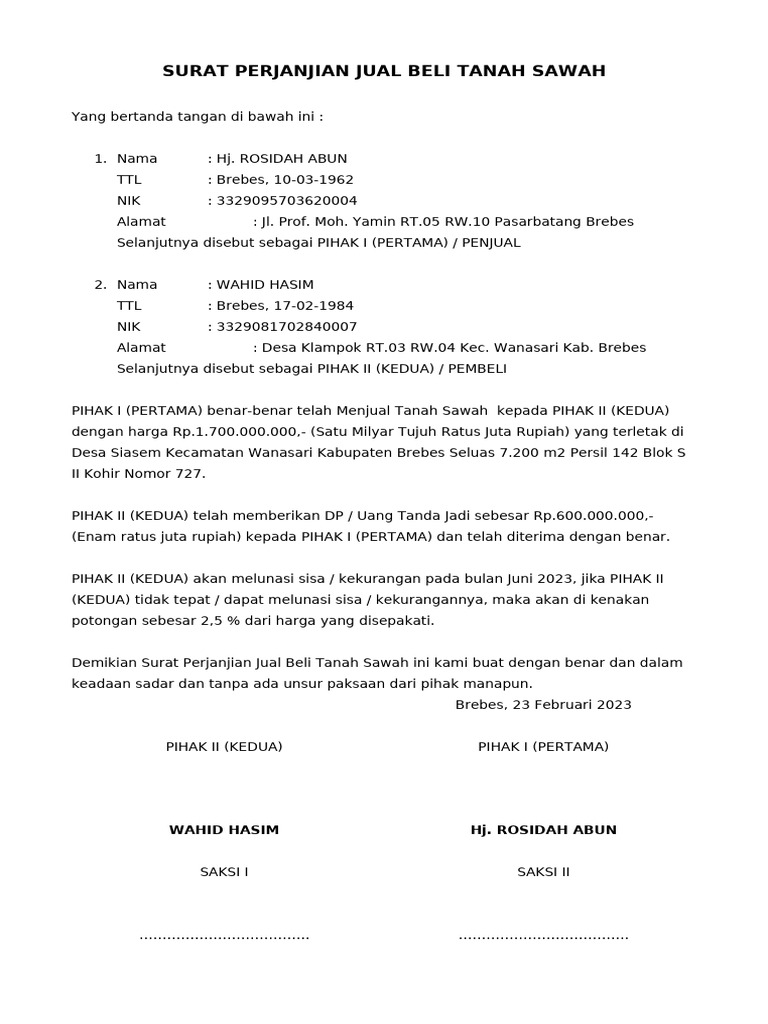 Surat Perjanjian Jual Beli Rumah | PDF