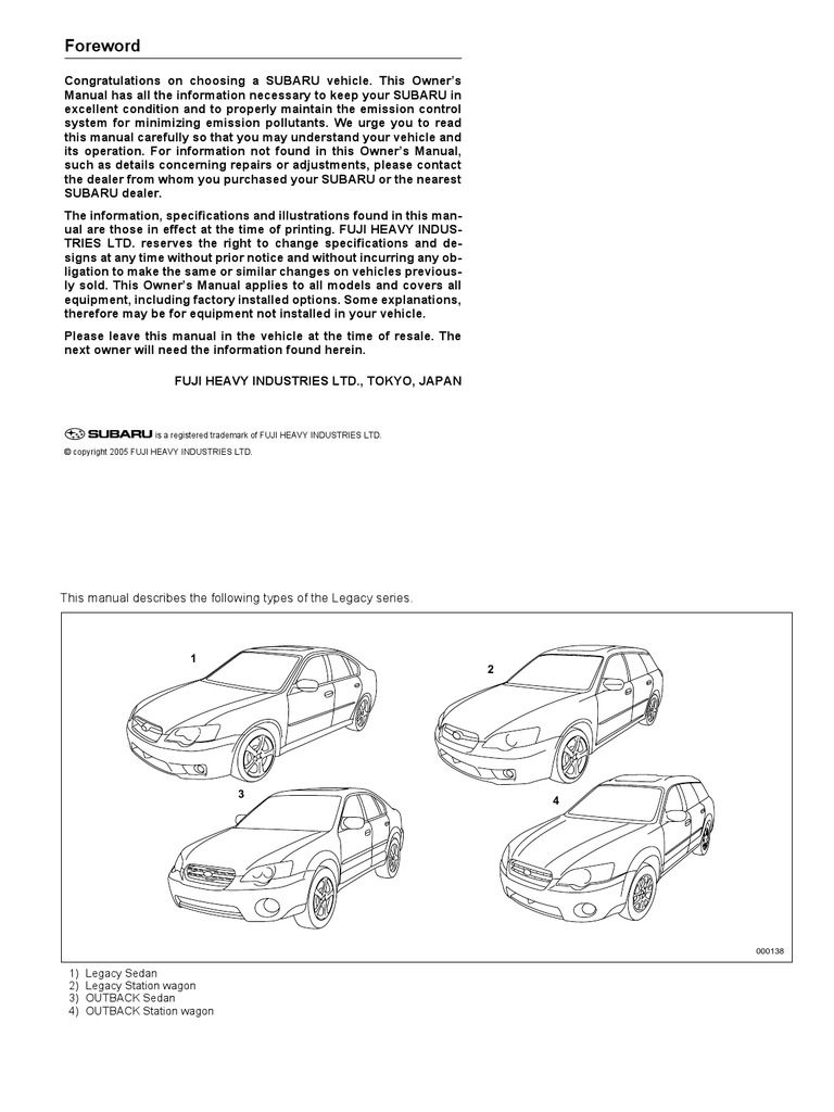 Subaru Outback Owners Manual PDF Seat Belt Airbag