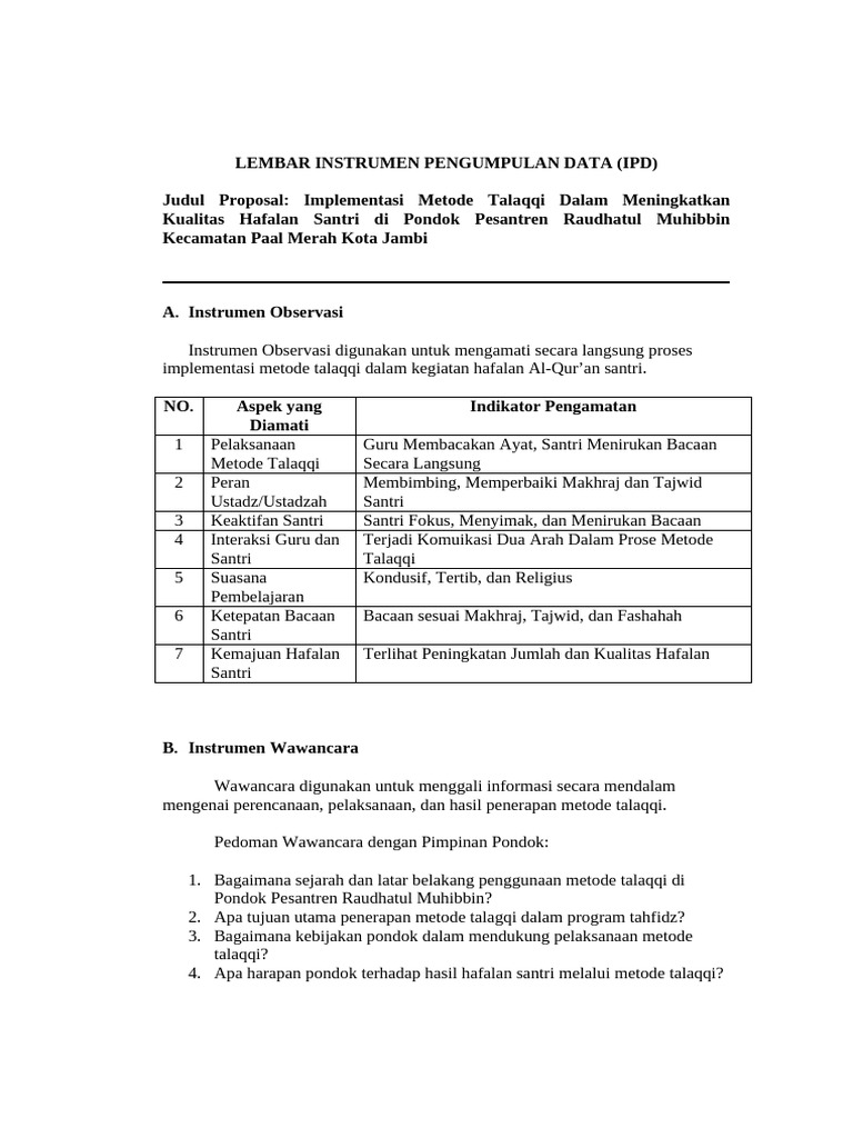 Lembar Instrumen Pengumpulan Data | PDF