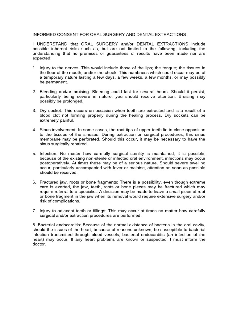 Extraction and Oral Surgery Consent | PDF | Medicine | Medical Specialties