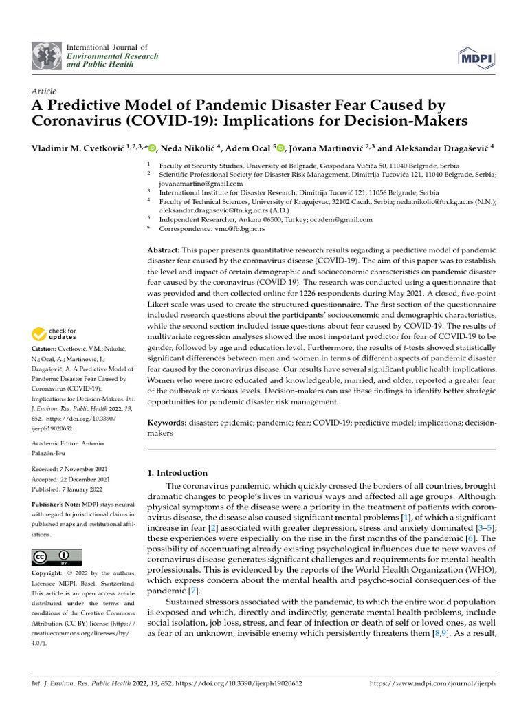A Predictive Model of Pandemic Disaster | PDF | Psychological ...
