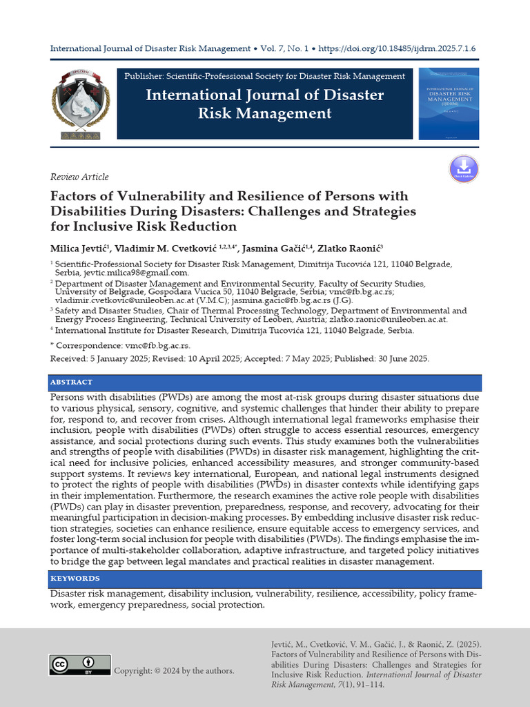 Factors of Vulnerability and Resilience of Persons | PDF | Disaster ...