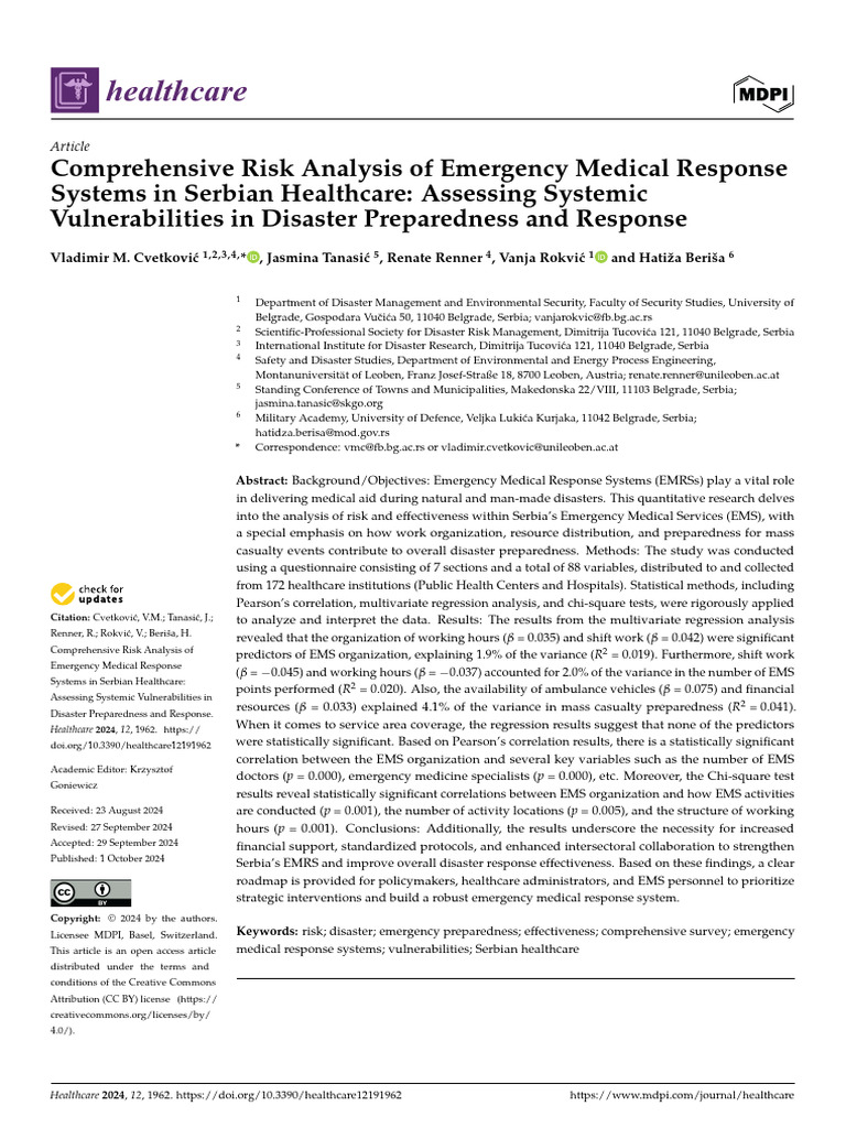 Comprehensive Risk Analysis of Emergency Medical Response Systems in ...