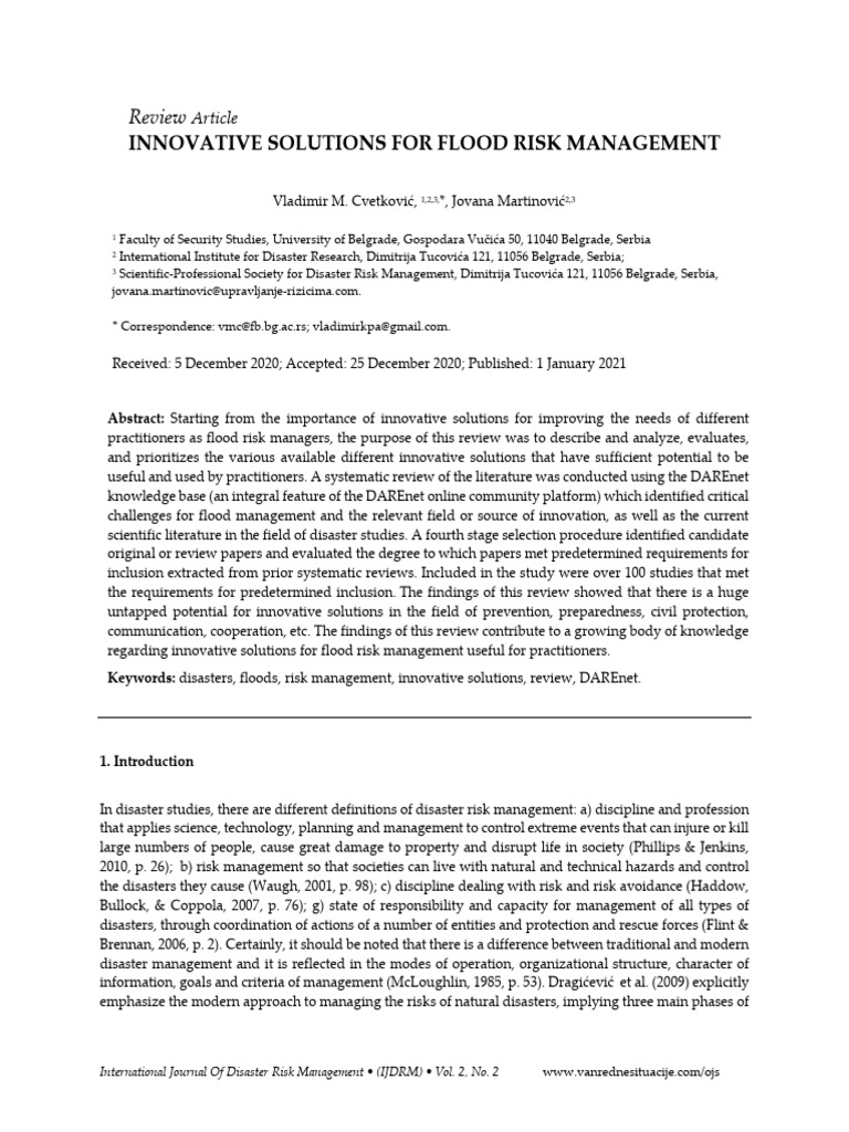 Innovative Solutions For Flood Risk Management | PDF | Emergency ...