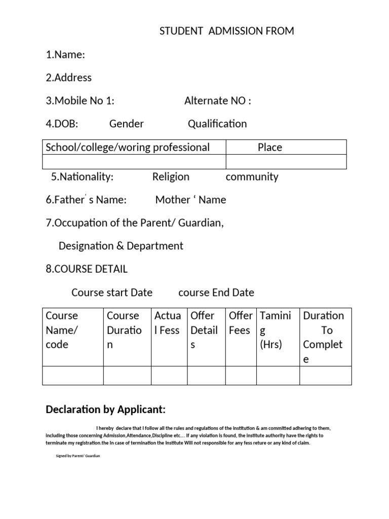 Student Admission From | PDF