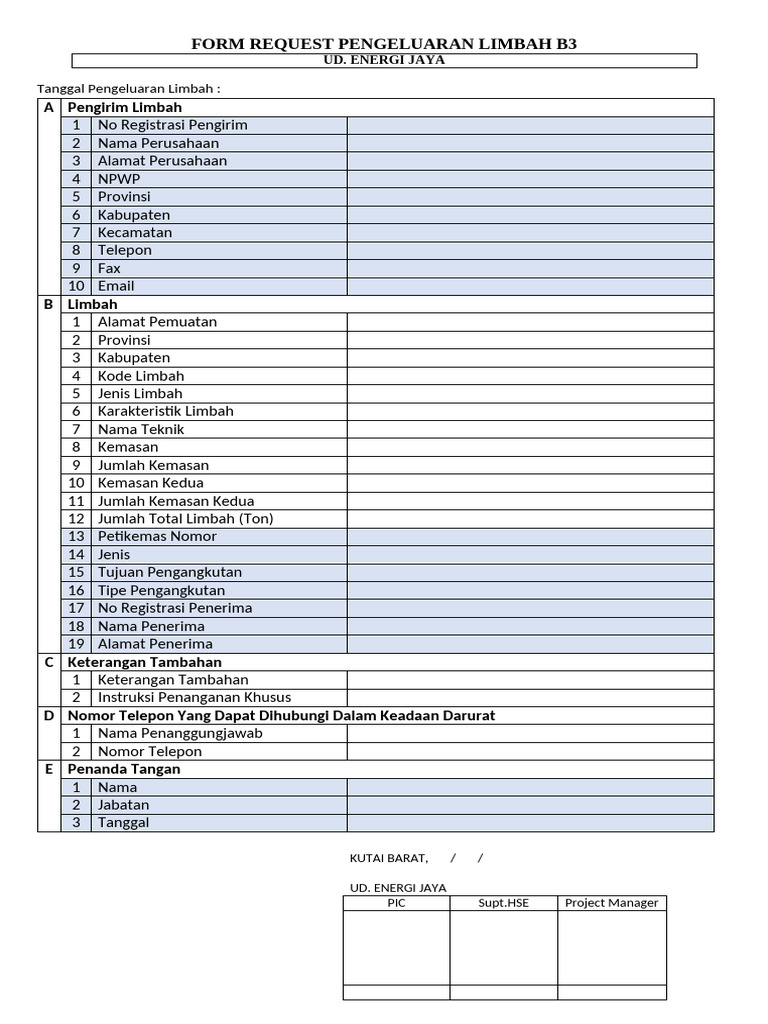 Form Request Pengeluaran Limbah b3 | PDF