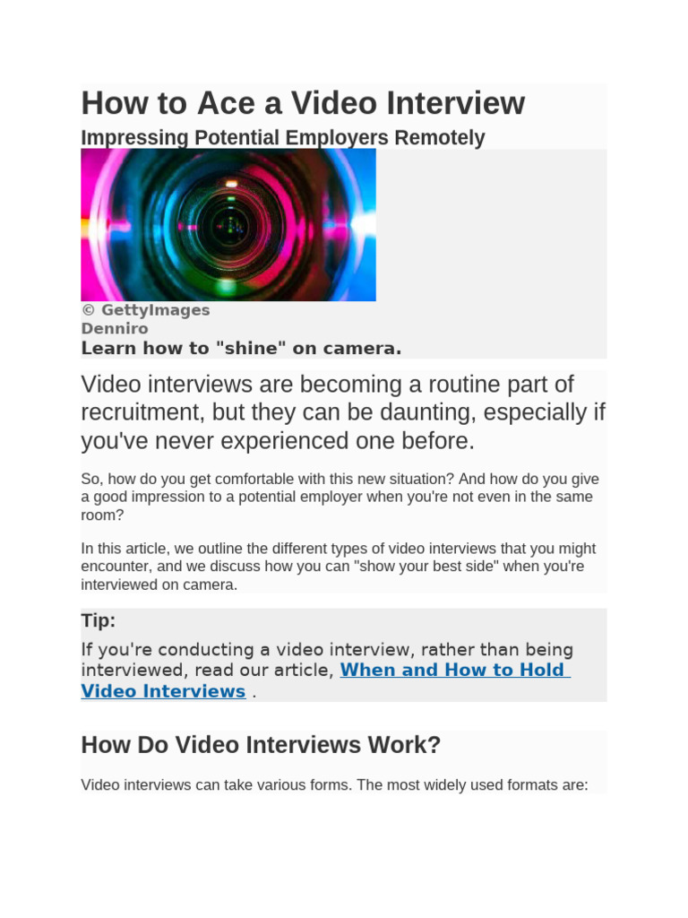 How To Ace A Video Interview | PDF | Body Language | Nonverbal ...