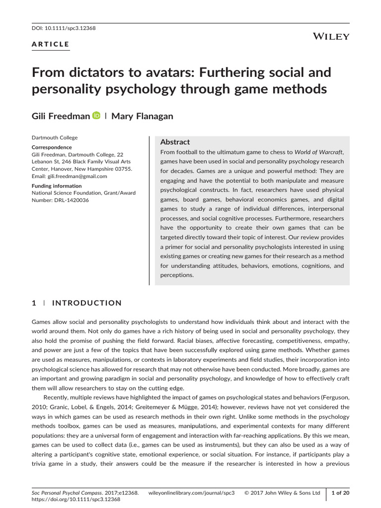 G. FREEDMAN M. FLANAGAN, From Dictators to Avatars. Furthering Social ...