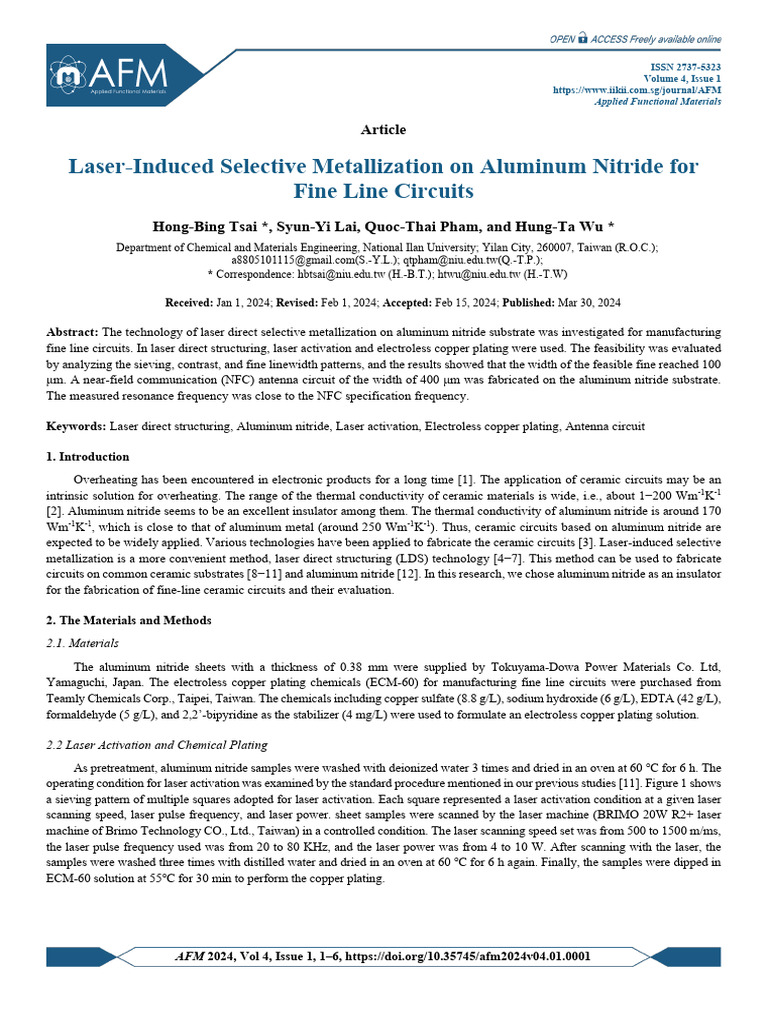 Laser-Induced Selective Metallization on Aluminum Nitride | PDF ...