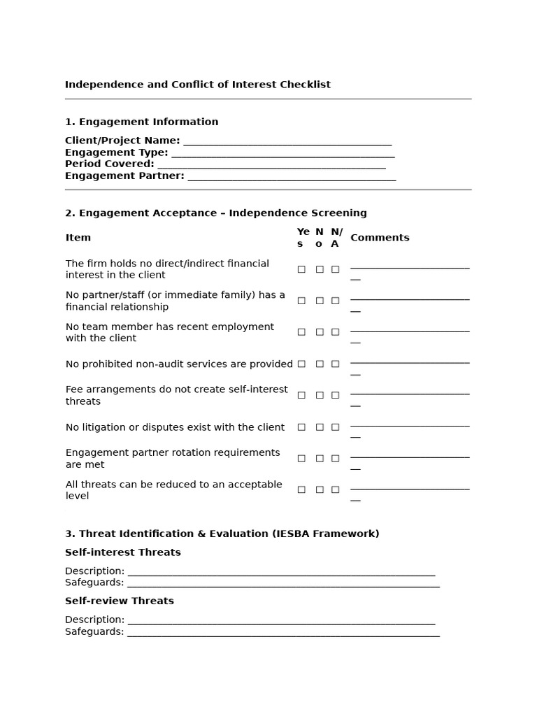 Independence and Conflict of Interest Checklist | PDF | Conflict Of ...