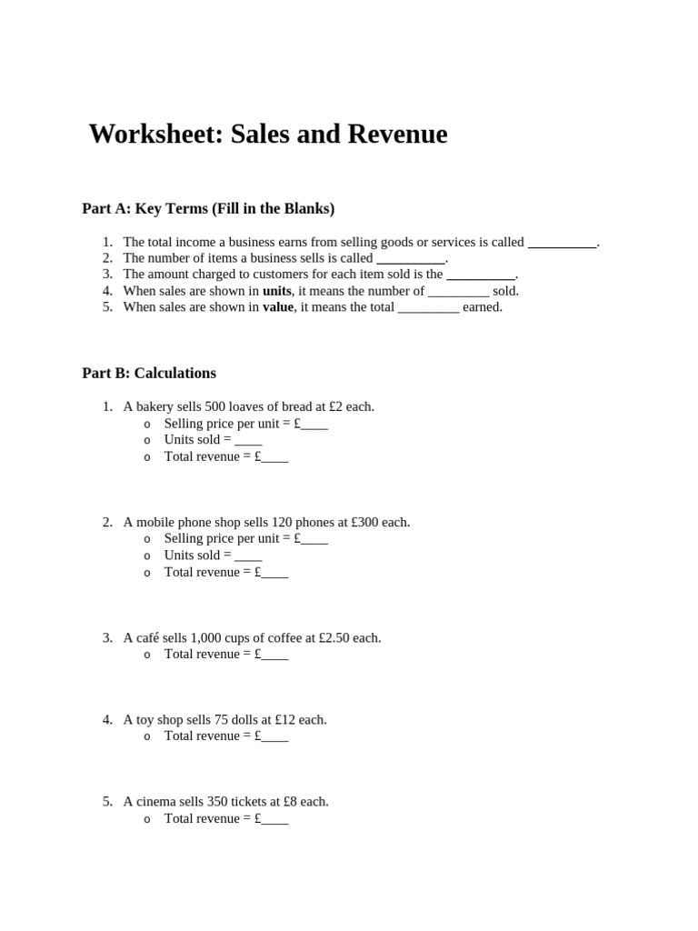 Sales and Revenue Worksheet | PDF | Revenue | Sales