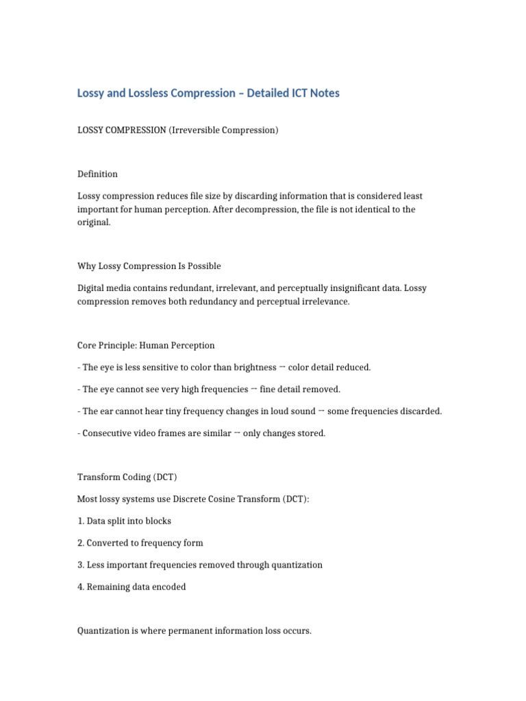 Lossy Vs Lossless Compression Notes | PDF | Data Compression | Algorithms