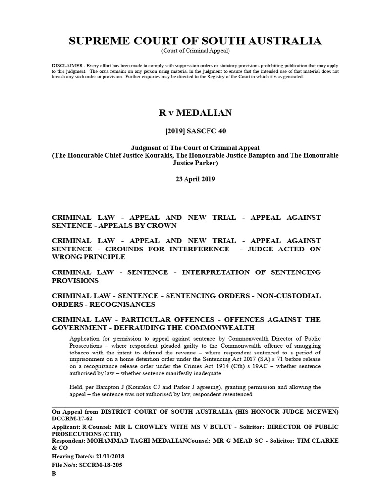 [2019] SASCFC 40 | PDF | Sentence (Law) | Crimes