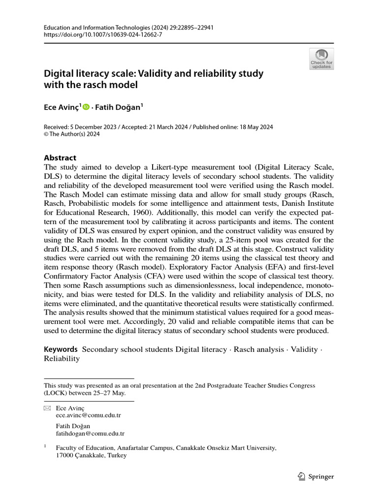 s10639-024-12662-7 (2) | PDF | Validity (Statistics) | Expert