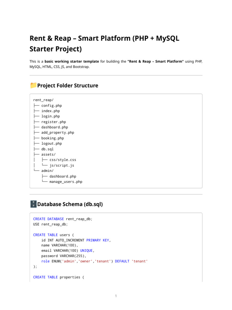 Rent and Reap PHP Starter | PDF | Data Management Software | Data ...