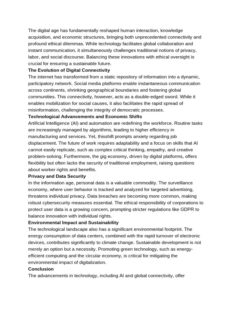 The Digital Age Has Fundamentally Reshaped Human Interaction | PDF ...