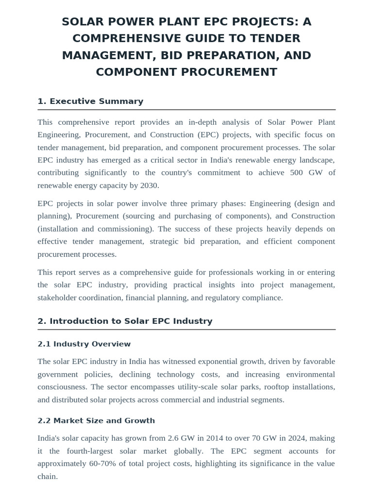 Solar EPC Project Management Professional Report | PDF | Photovoltaic ...