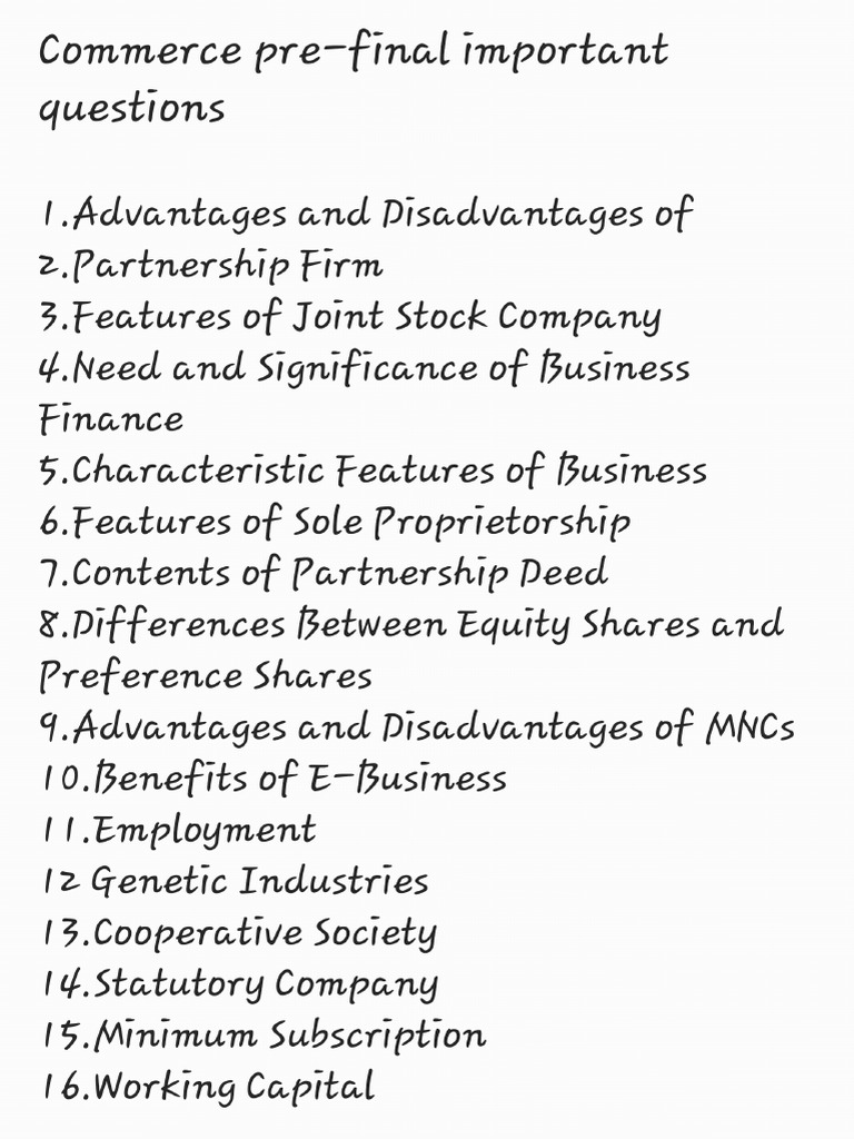 Commerce and Accountancy Important Questions | PDF
