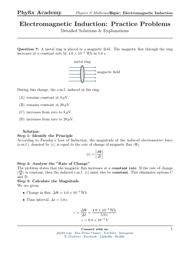 Electromagnetic Induction - Practice Problems Detailed Solutions ...