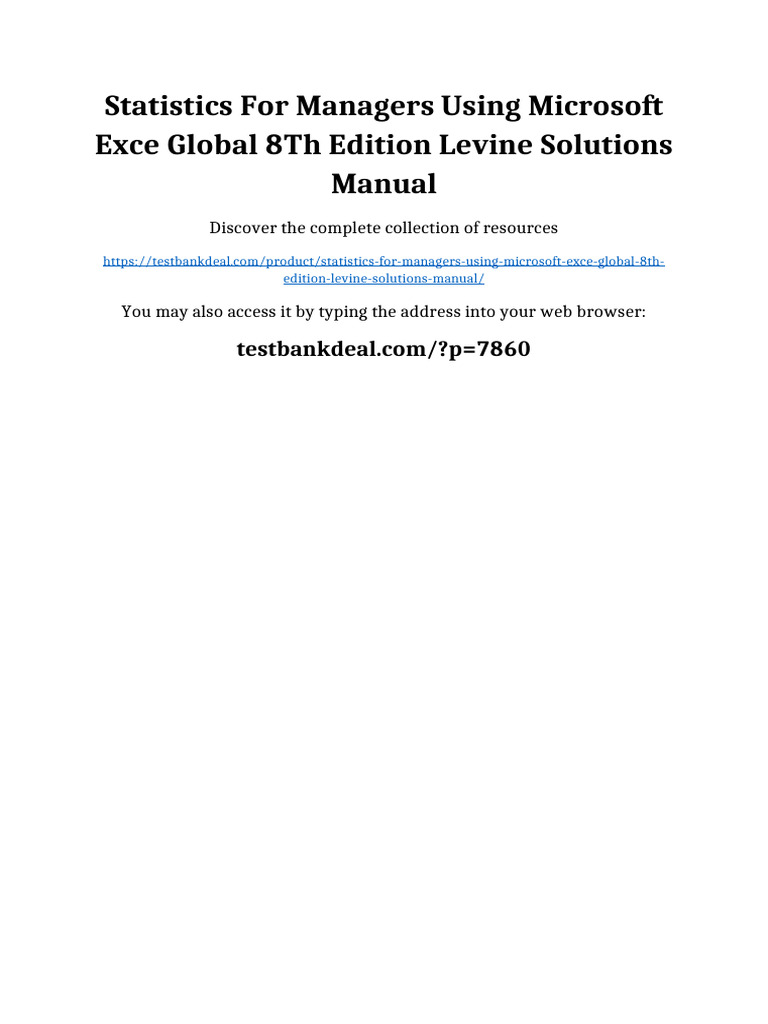 Statistics For Managers Using Microsoft Exce Global 8th Edition Levine ...