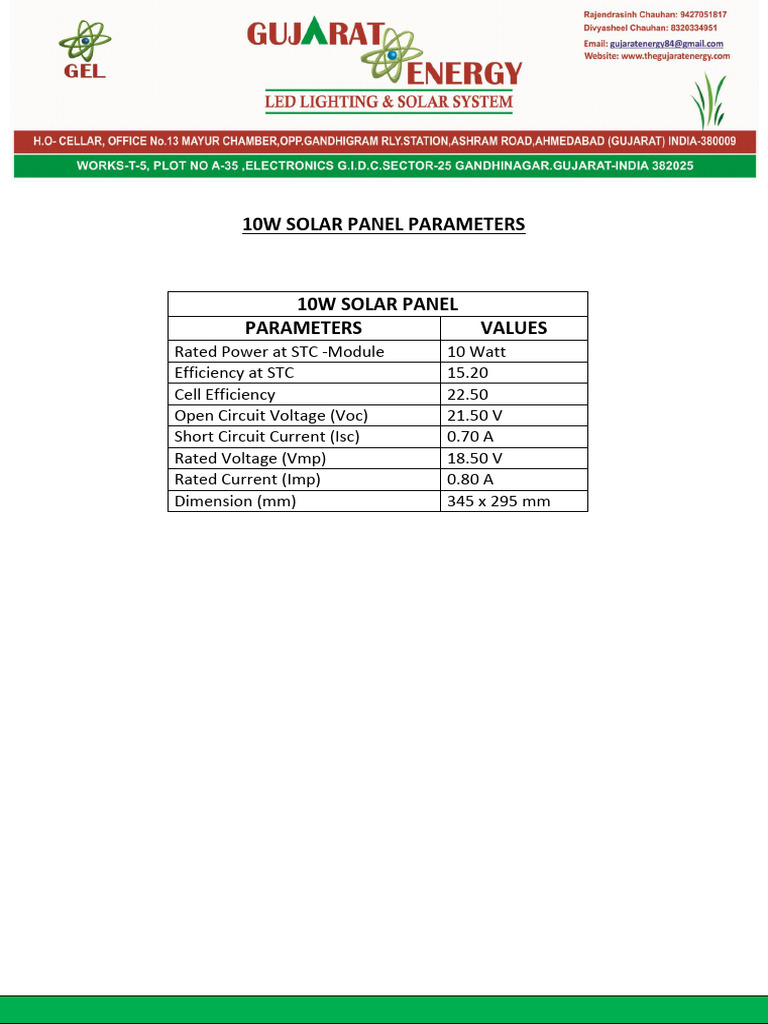 10w Solar Panel Parameters | PDF