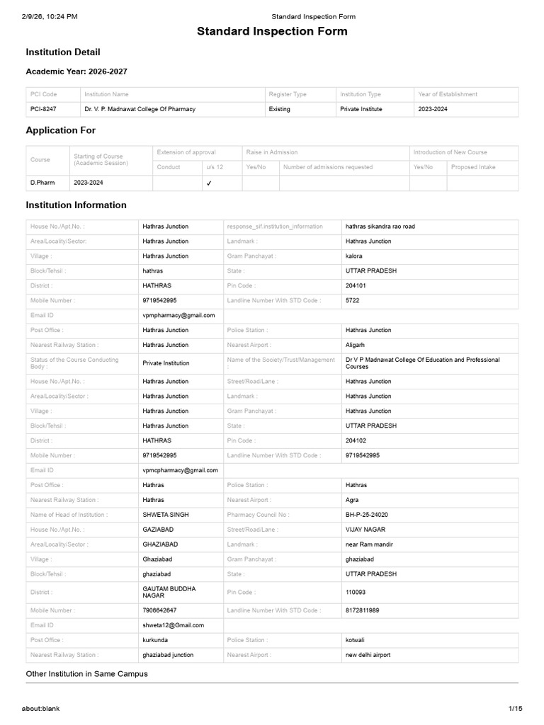 Standard Inspection Form 1418 | PDF | Pharmacy | Medicine