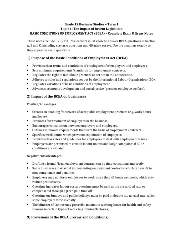 Grade 12 Business Studies BCEA Complete Exam Essay Notes | PDF ...