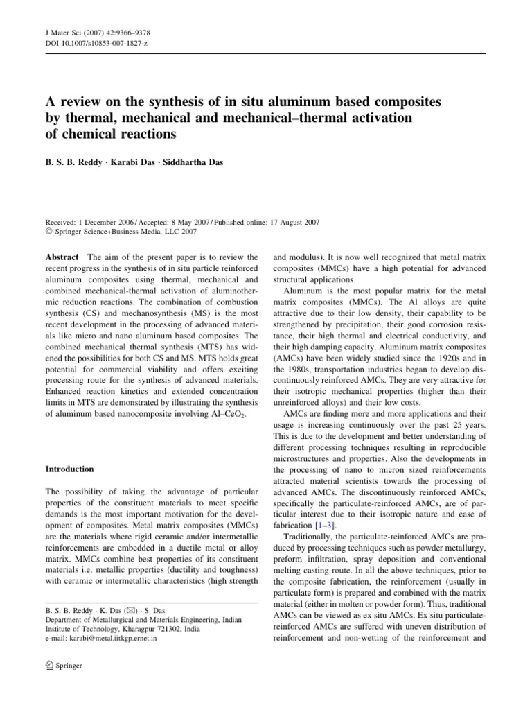 A Review On The Synthesis of in Situ Alu | PDF | Chemical Reactions ...