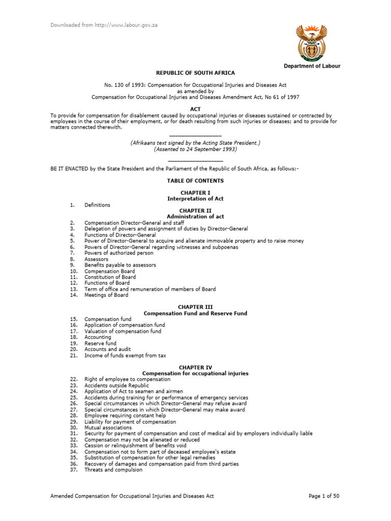 Compensation For Occupational Injuries and Diseases Act No. 130 of 1993 ...
