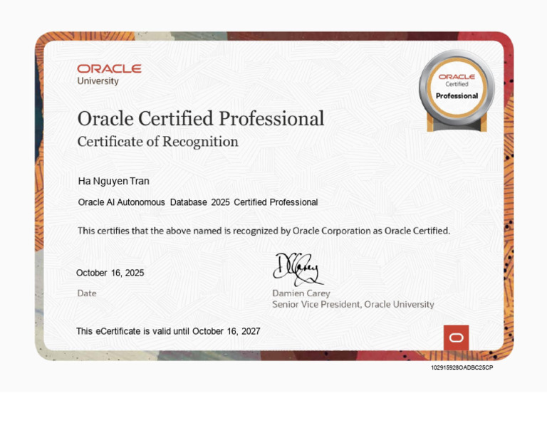 Oracle AI Autonomous Database 2025 Certified Professional | PDF
