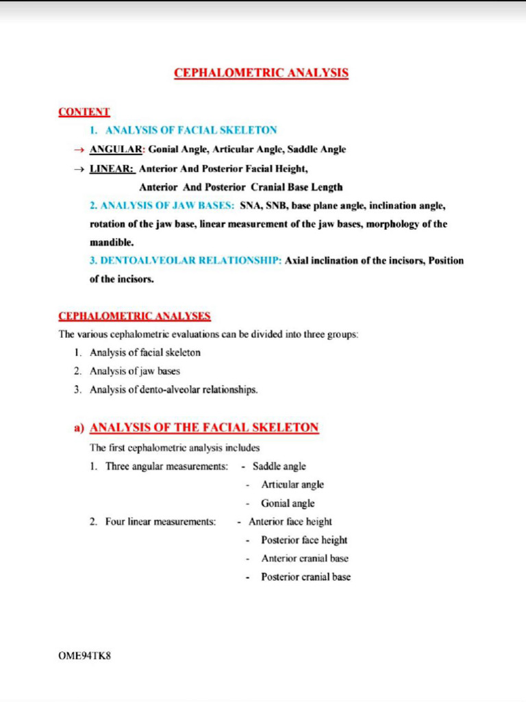 Cephalometric Analysis | PDF | Skull | Dentistry Branches