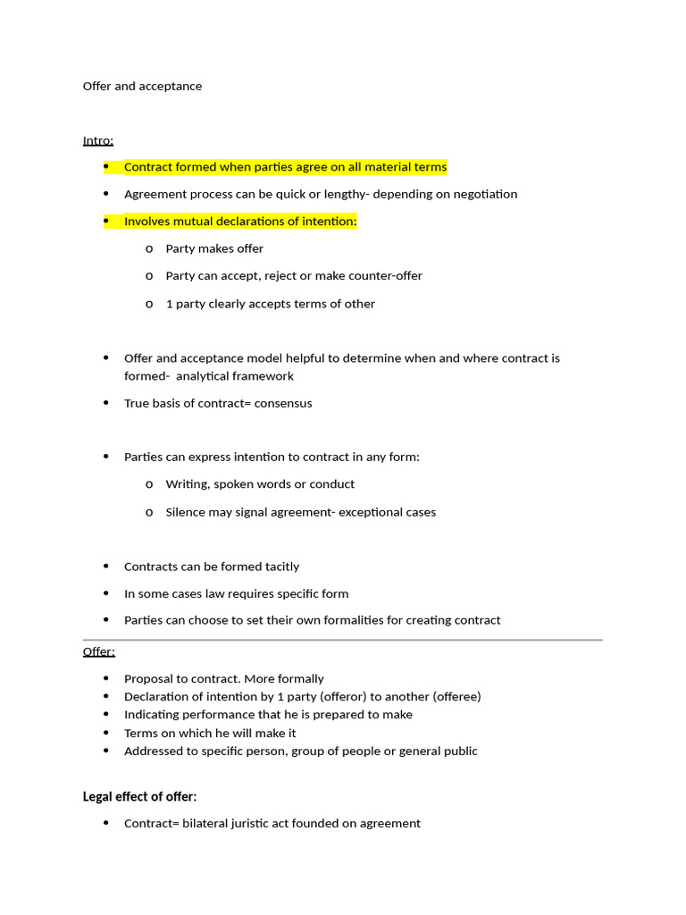 Chapter 2- Offer and acceptance | PDF | Offer And Acceptance | Option ...