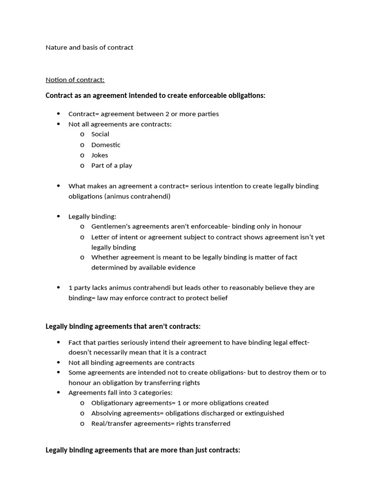 Chapter 1- Nature and basis of contract | PDF | Law Of Obligations ...