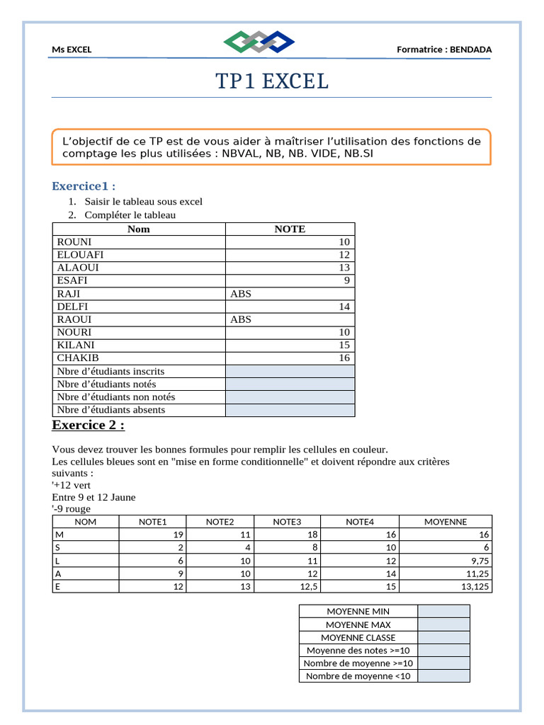 TP Ms Excel Séance Stat Et Math | PDF