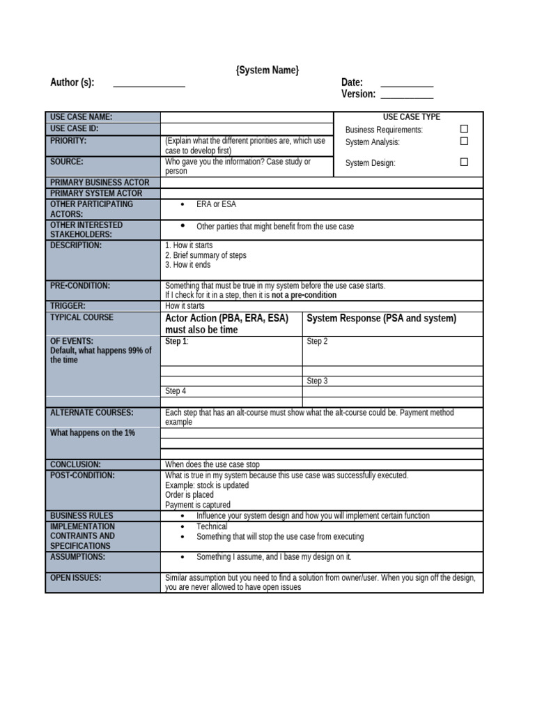 Use Case Narrative Template - With Explanations | PDF | Use Case