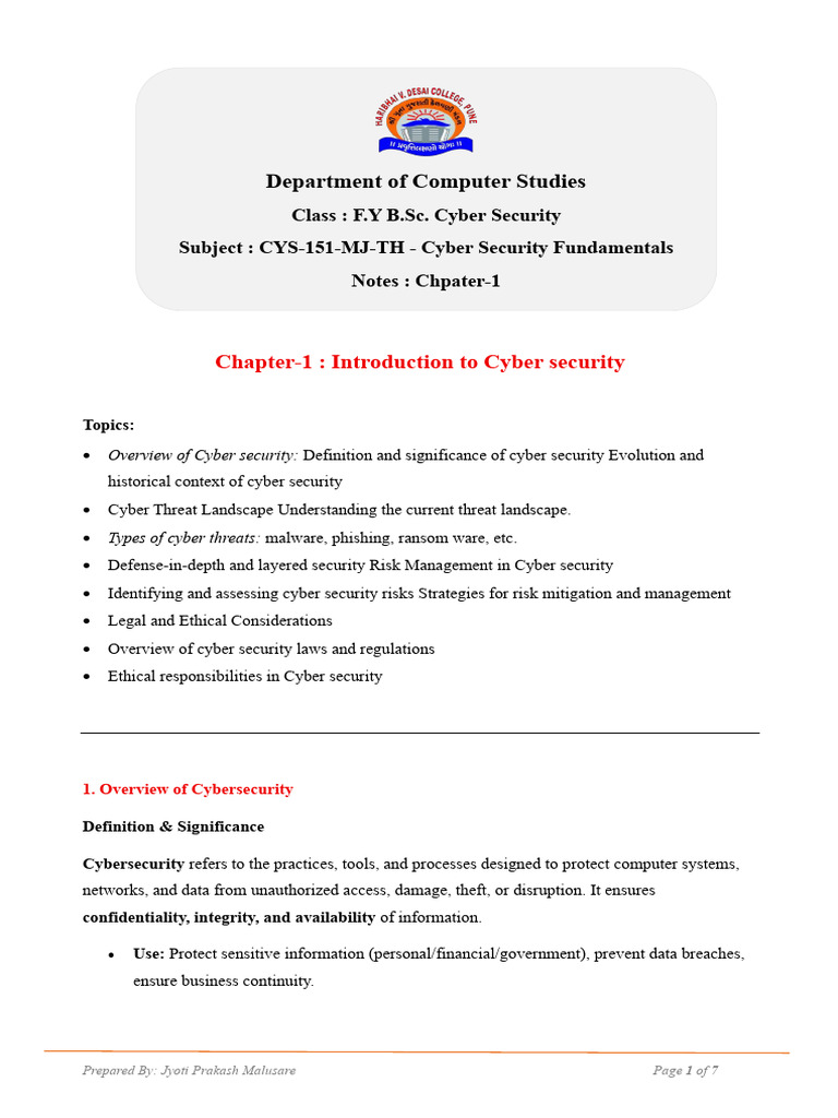 SEM-II CSF Chapter-1 Notes | PDF | Security | Computer Security
