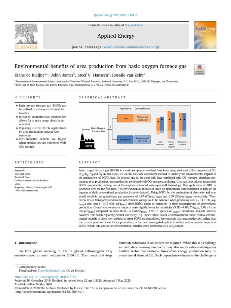 Environmental Benefits of Urea Production From Basic Oxygen Furnace Gas ...