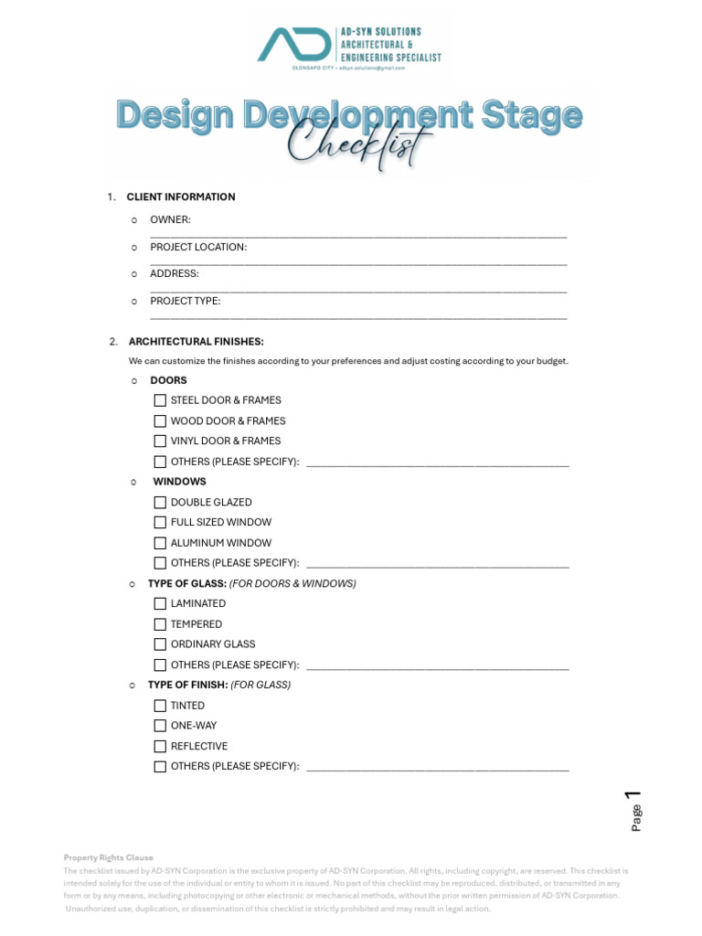 Adsyn - Design Development Stage Checklist | PDF | Roof | Building ...