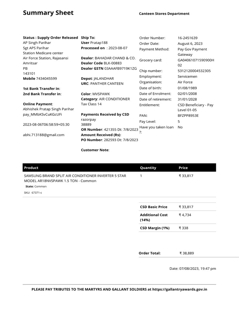 Invoice 16 2451639 | PDF | Payments