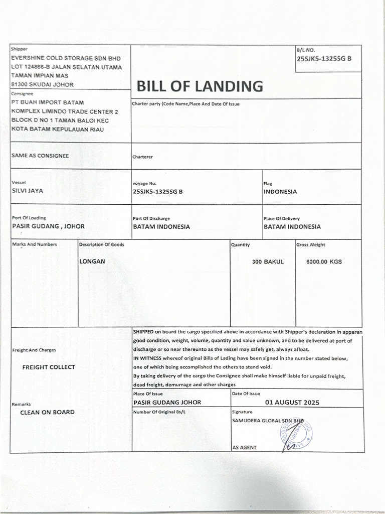 Bill of Landing | PDF