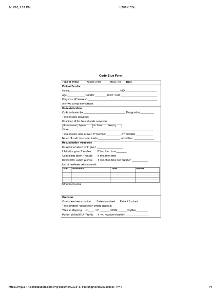 Code Blue Eveluation Form | PDF