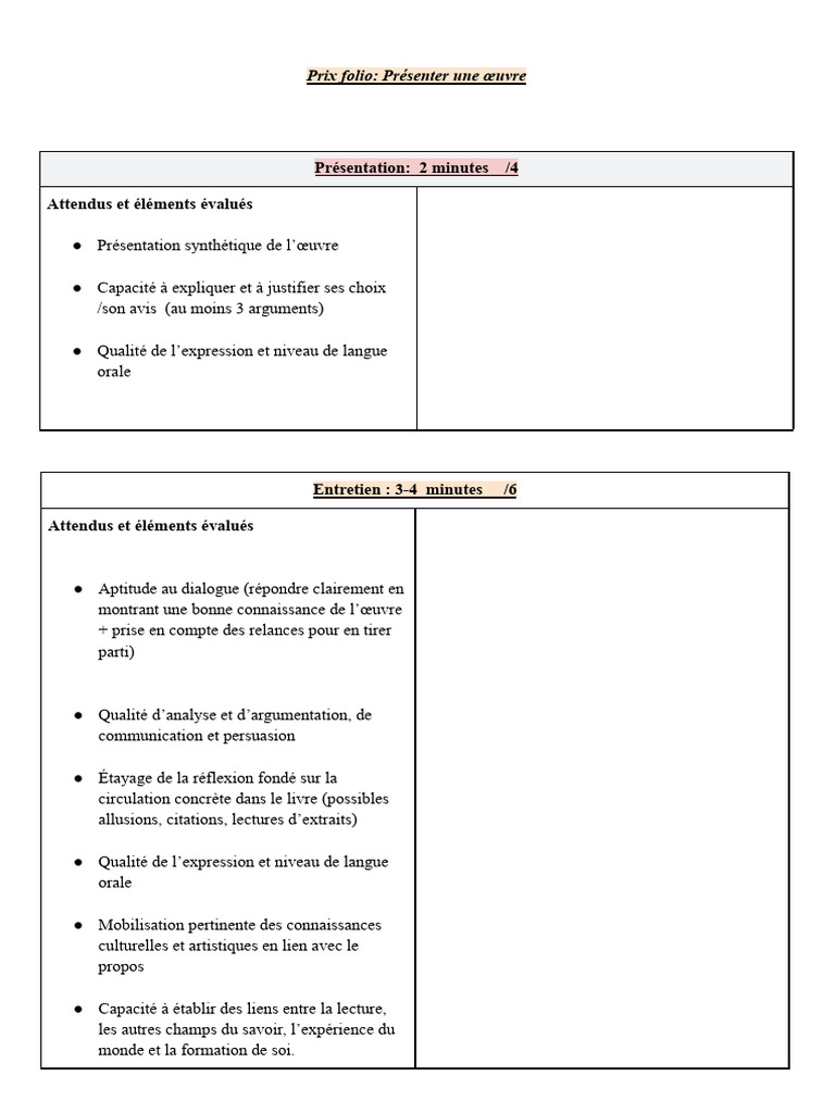 Grille Eaf Folio 2026 | PDF | Discours