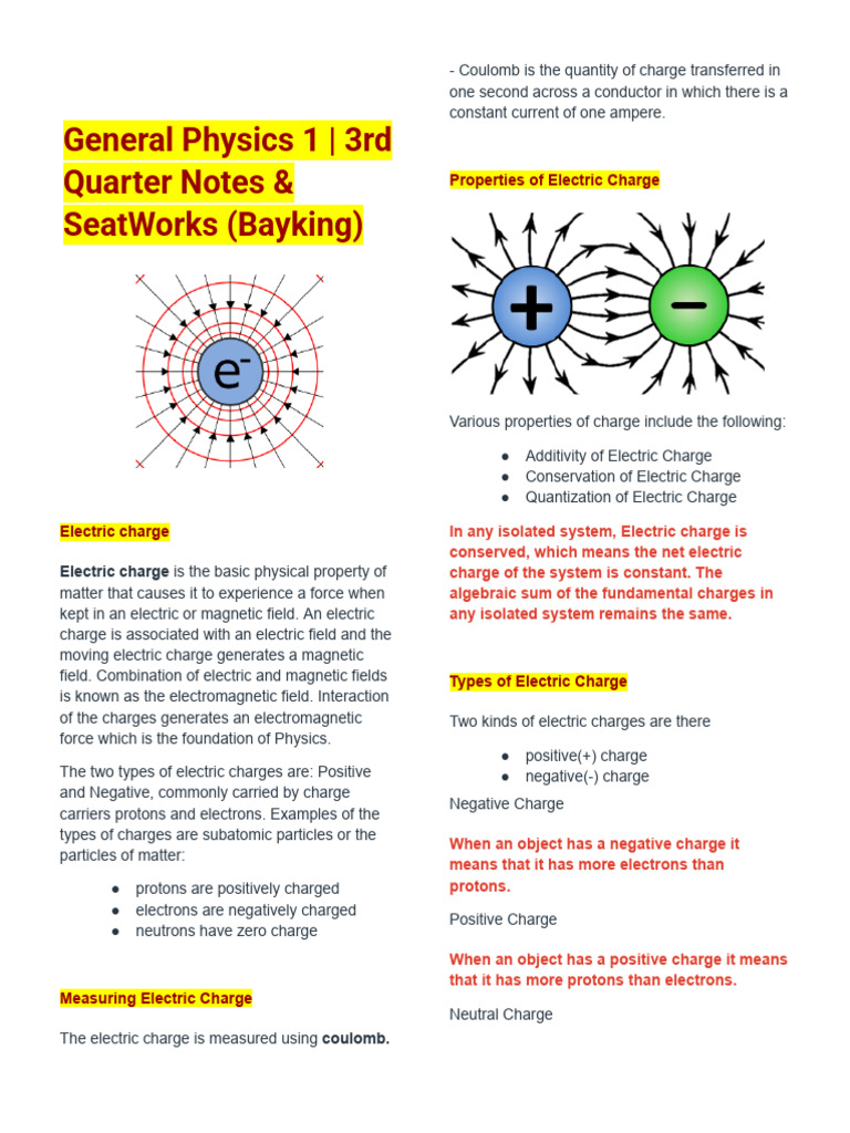 General Physics 2 - 3rd Quarter Notes | PDF | Electric Charge ...