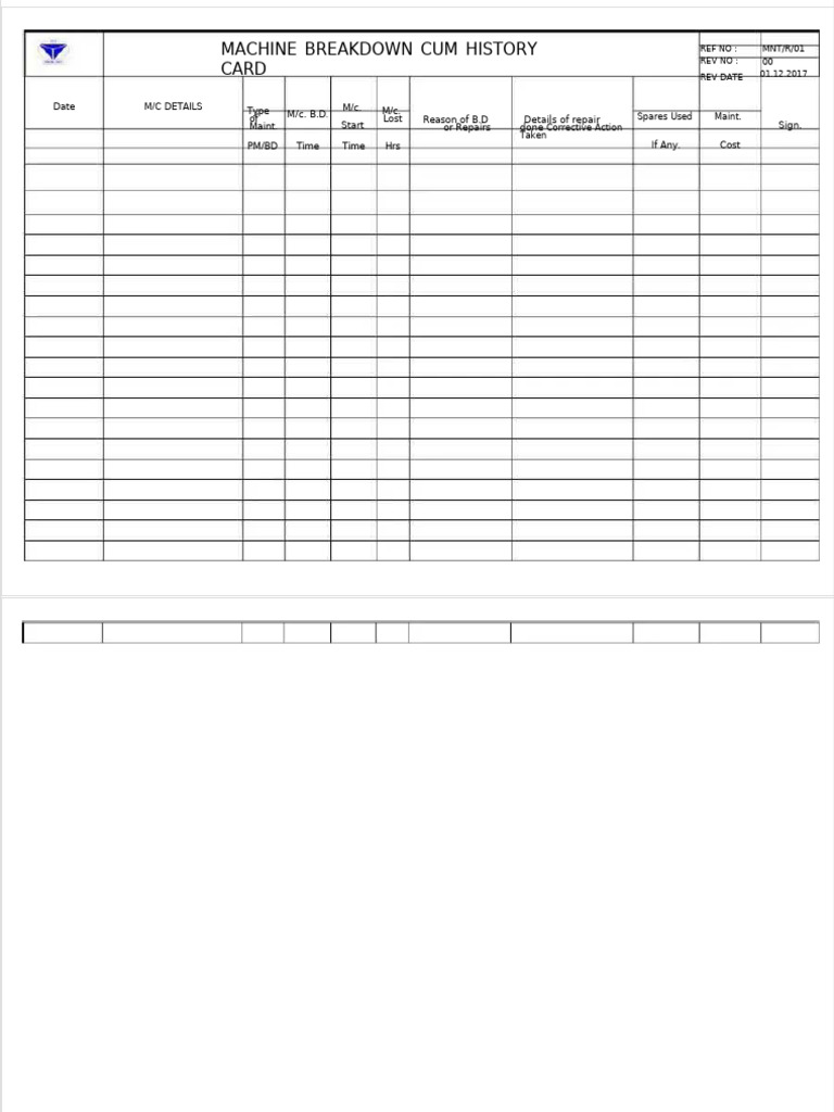 PDF Machine Break Down Cum History Card Record | PDF