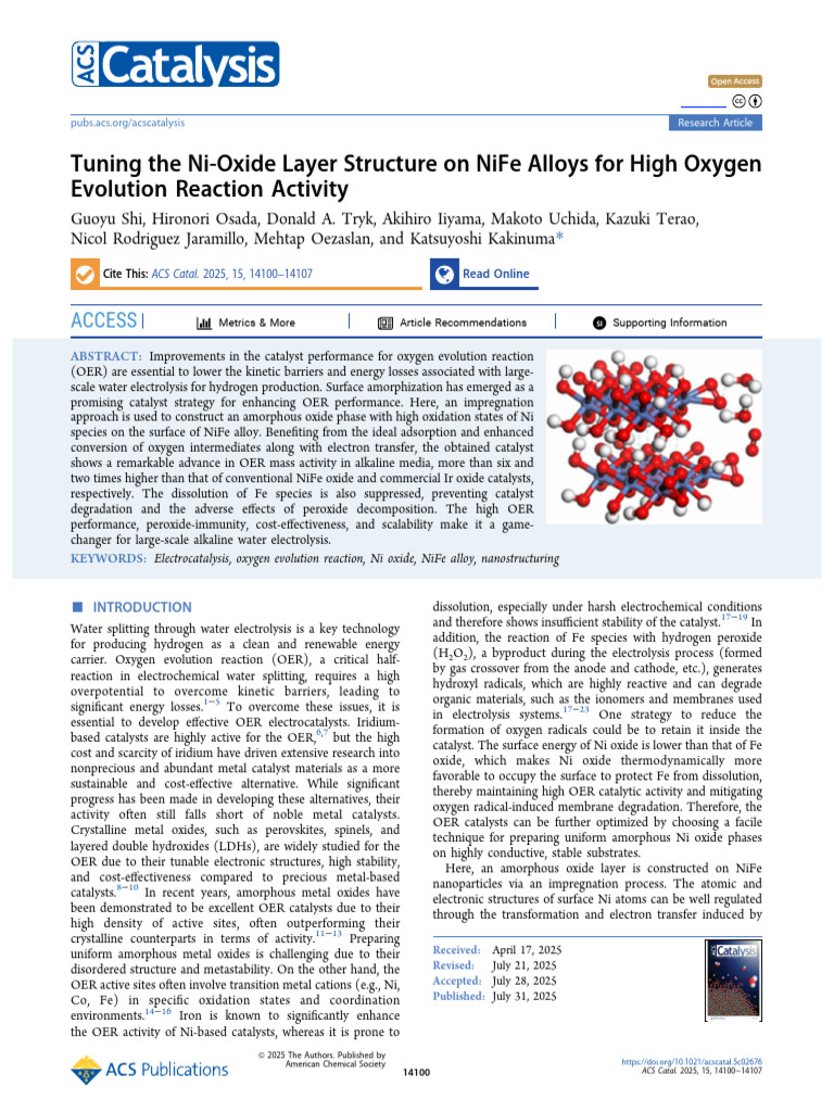 Tuning The Ni Oxide Layer Structure On Nife Alloys For High Oxygen ...