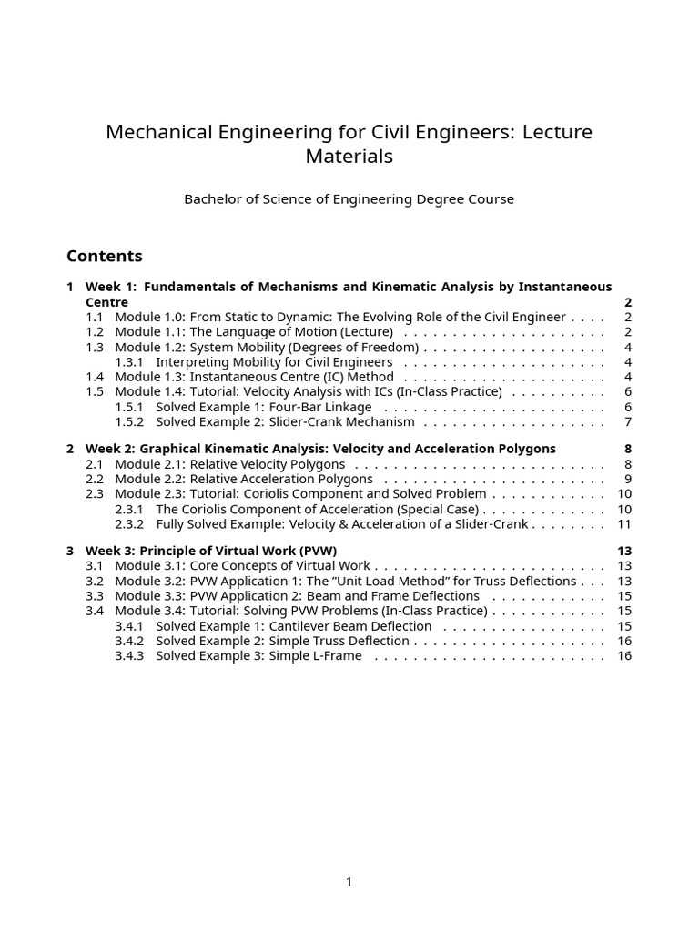Mechanical Engineering Lectures Weeks 1-3 | PDF | Kinematics | Applied ...
