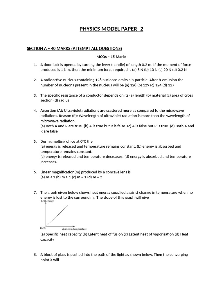 Physics Model Paper 9th Feb Rajvi Thermo Light Etc | PDF | Radiation | Heat