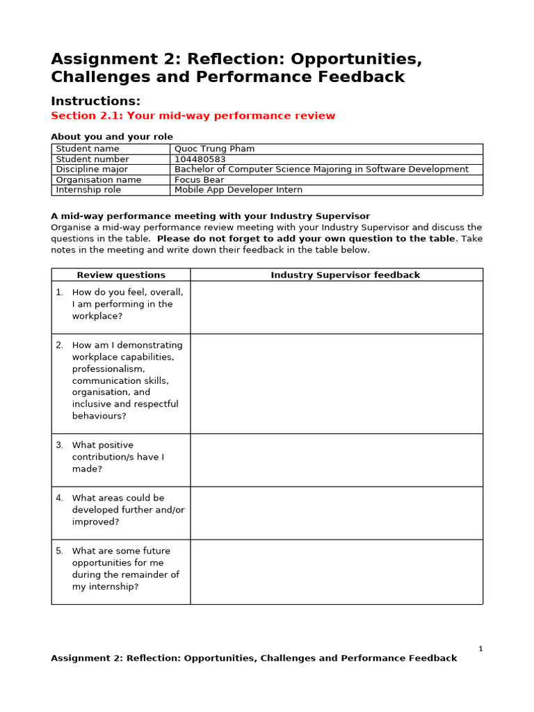 Assignment 2 Reflection Opportunities, Challenges and Performance ...