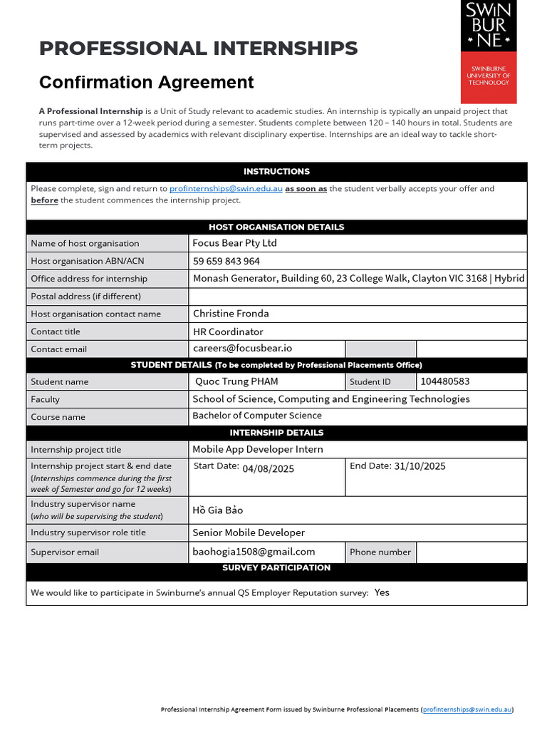 Professional Internships Confirmation Agreement 2025, UG - Signed | PDF ...